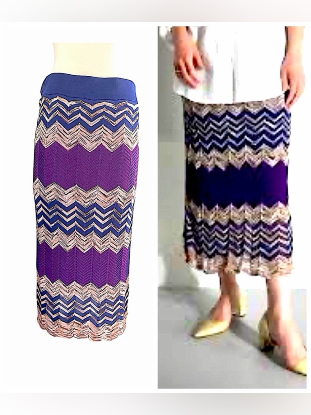 LOFT Boho Vibes Purple Chevron Midi Stretch Skirt Sz SP
